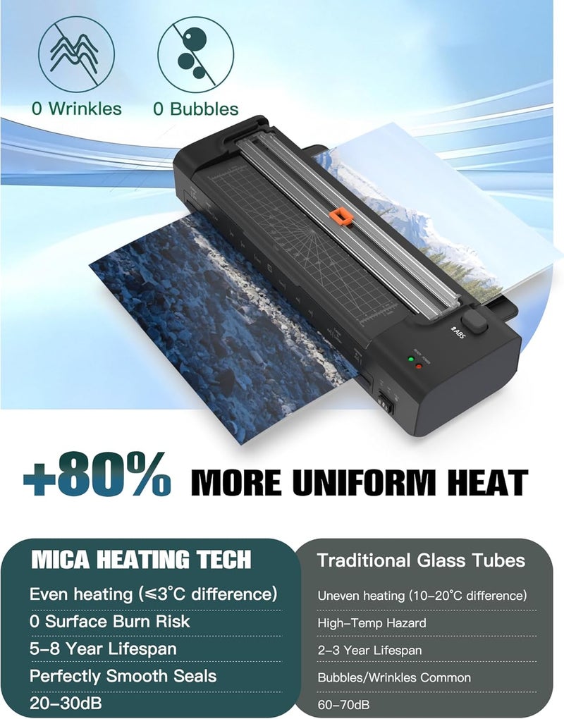 OidoZac 13 Inch Laminator Machine with Auto Paper Feed, Never Jam A3 Thermal & Cold Lamination, 20 Laminating Sheets, 10-in-1 Laminator with Cutter, Trimmer & Corner Rounder for Office School Home Use Black - Image 3